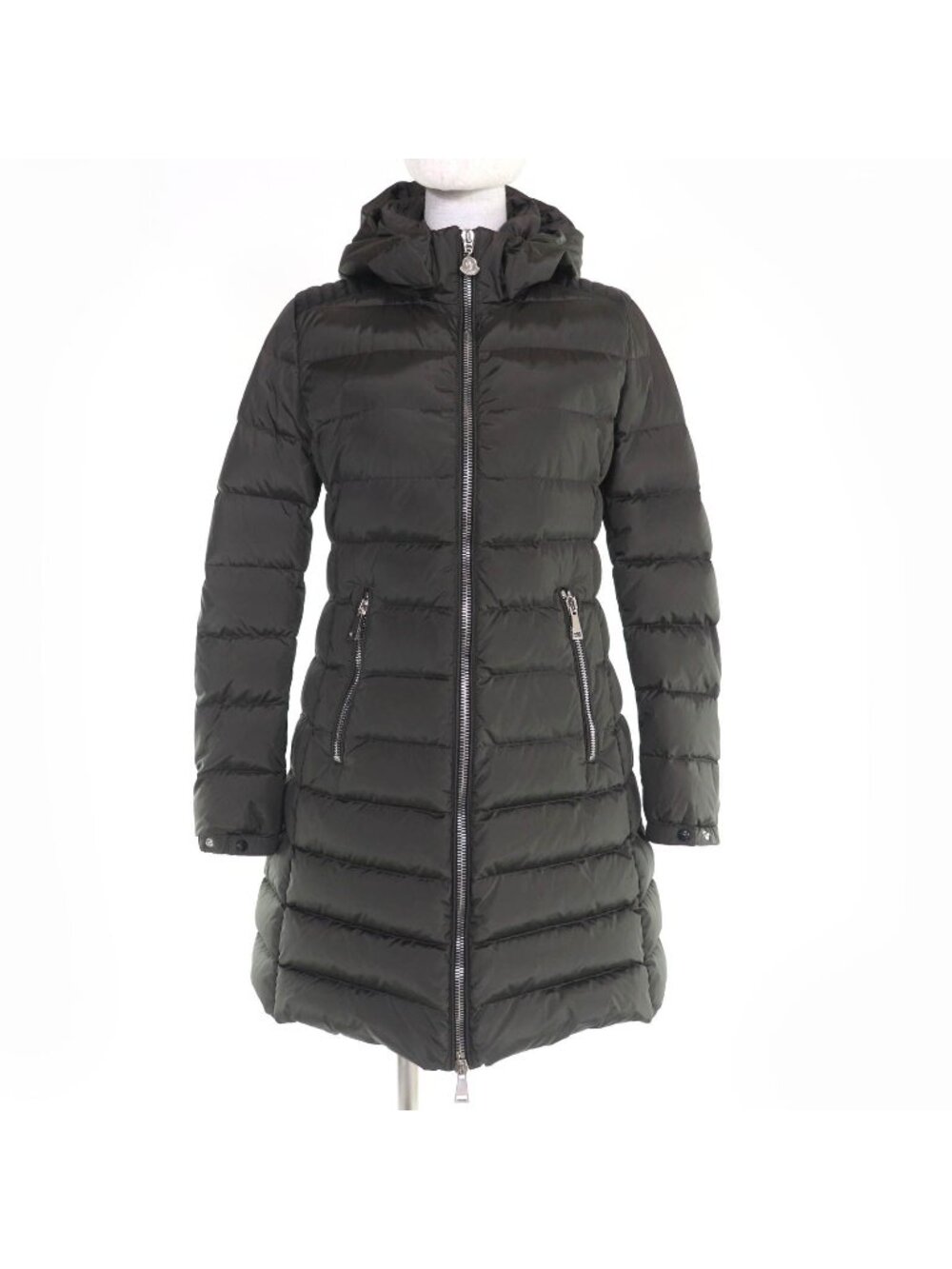 Moncler Orophin Leather Logo Patch Hooded Zip UP Down Coat Khaki